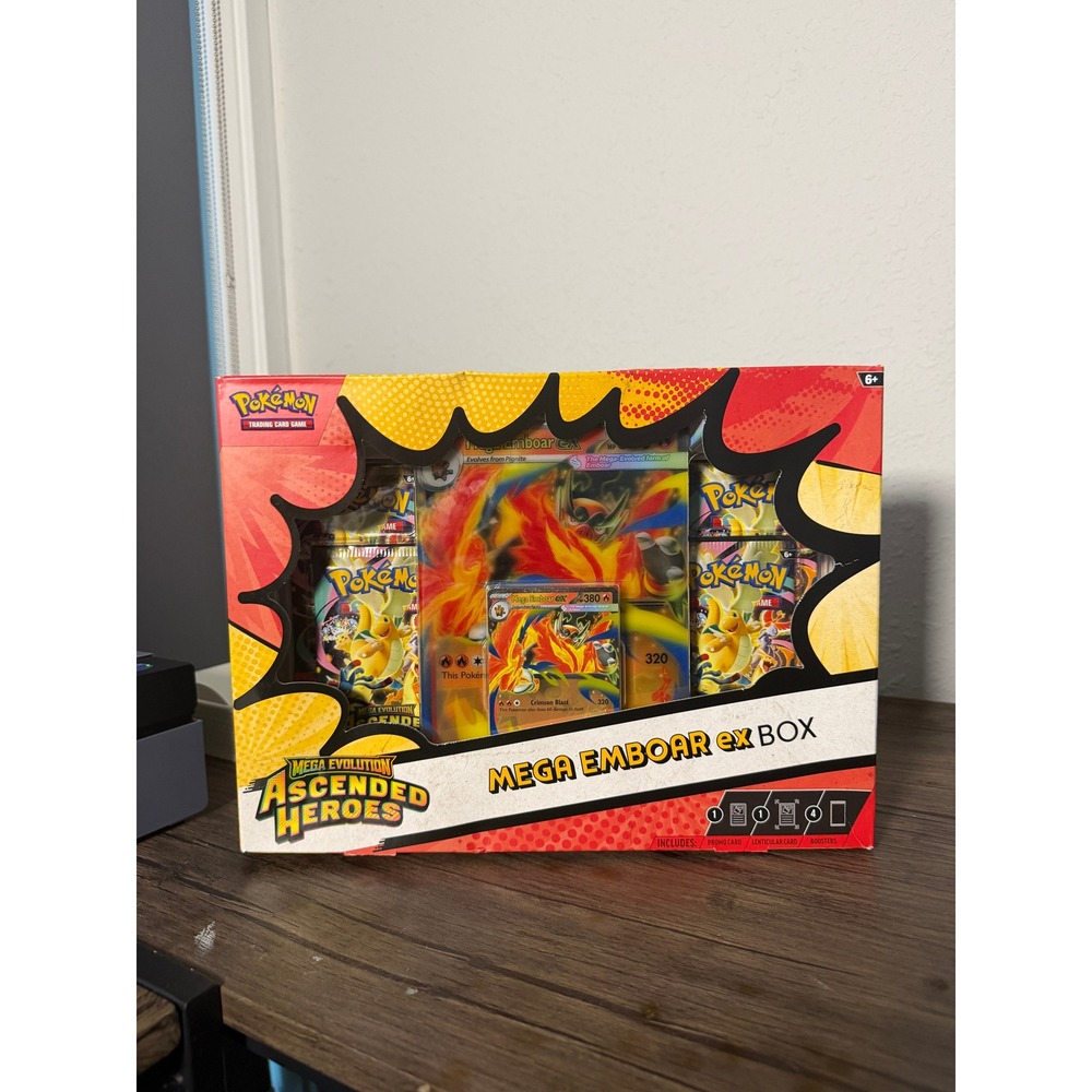 Pokemon TCG Mega Emboar ex Box Mega Evolution Ascended Heroes Sealed 4 Boosters